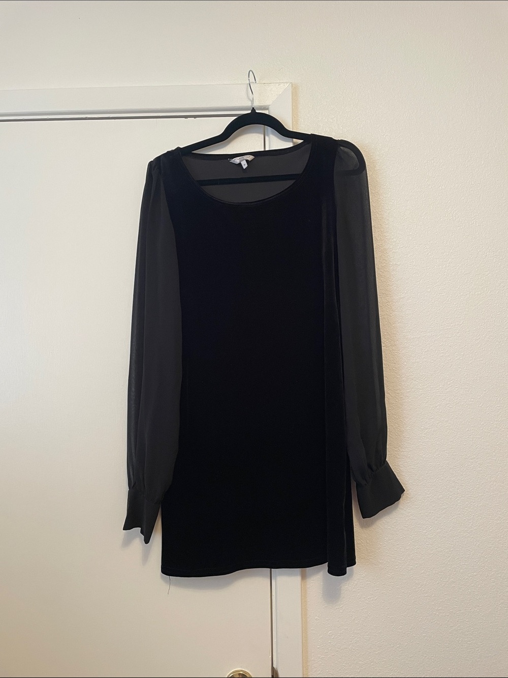 New Look Black Velvet Dress with Sheer Long Sleeves